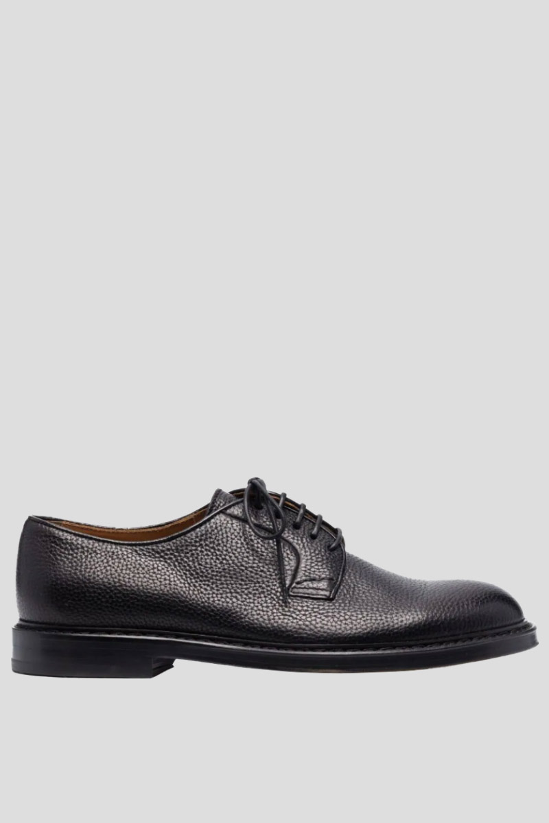 Ανδρικό Μαύρο Pebbled-Leather Derby Shoe DOUCAL