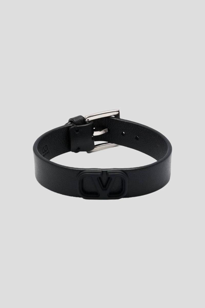 Ανδρικό Μαύρο Logo Plaque Leather Bracelet VALENTINO GARAVANI