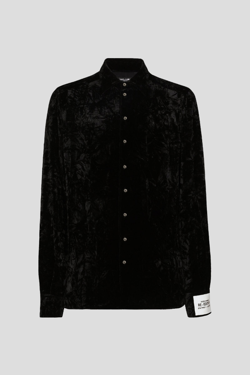 Ανδρικό Μαύρο Crushed Velvet Shirt In Black DOLCE & GABBANA