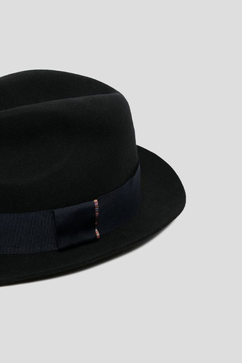 Wool Felt Fedora Hat With Stripe Trim