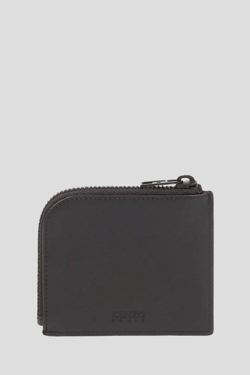 Leather Zip Wallet In Black