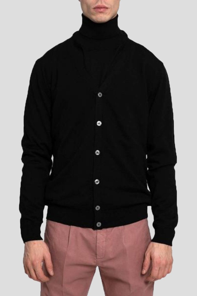 V-Neck Knitted Button Down Cardigan In Black
