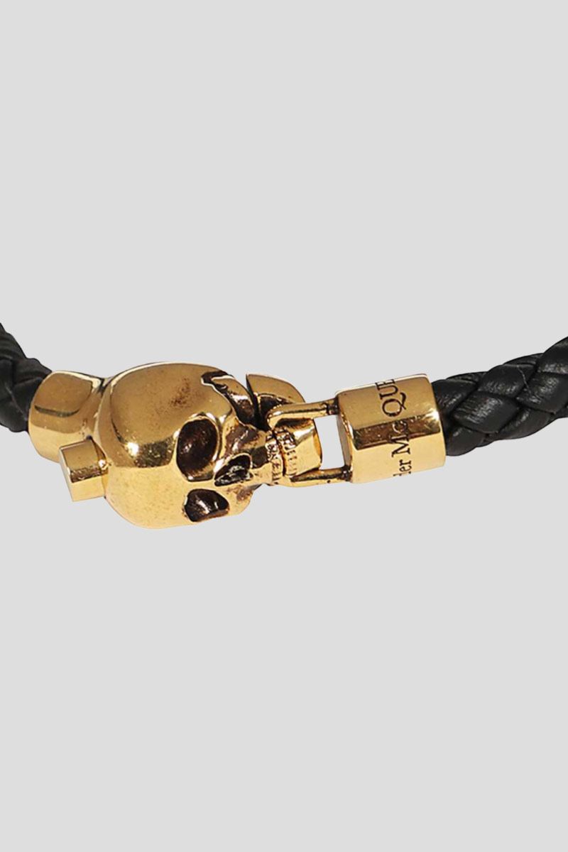 Metallic Skull Leather Bracelet
