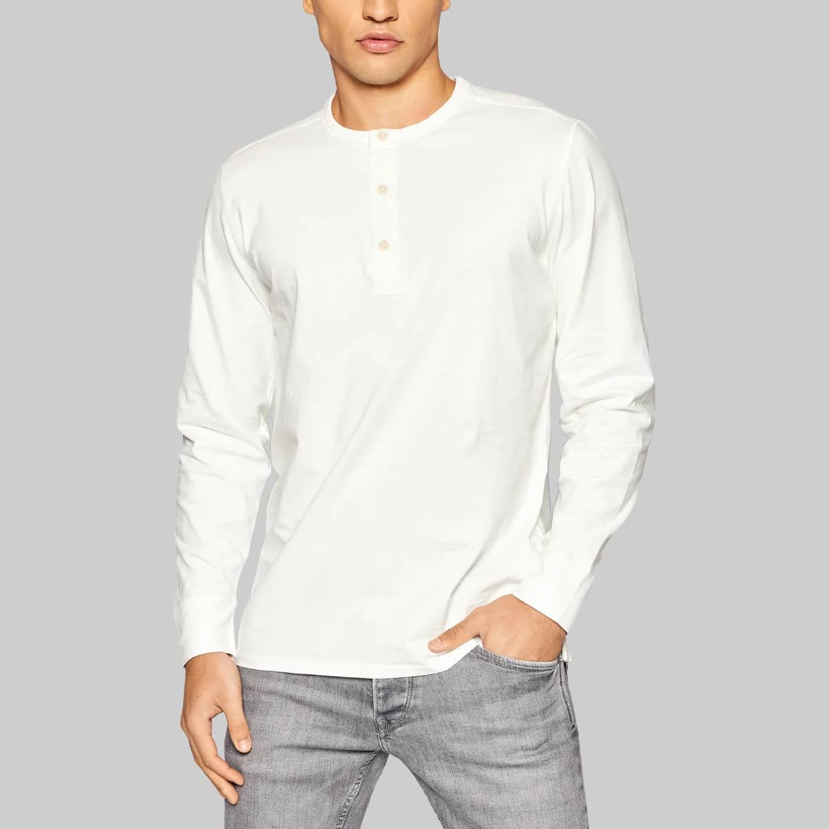 Grandad Collar T-Shirt In White