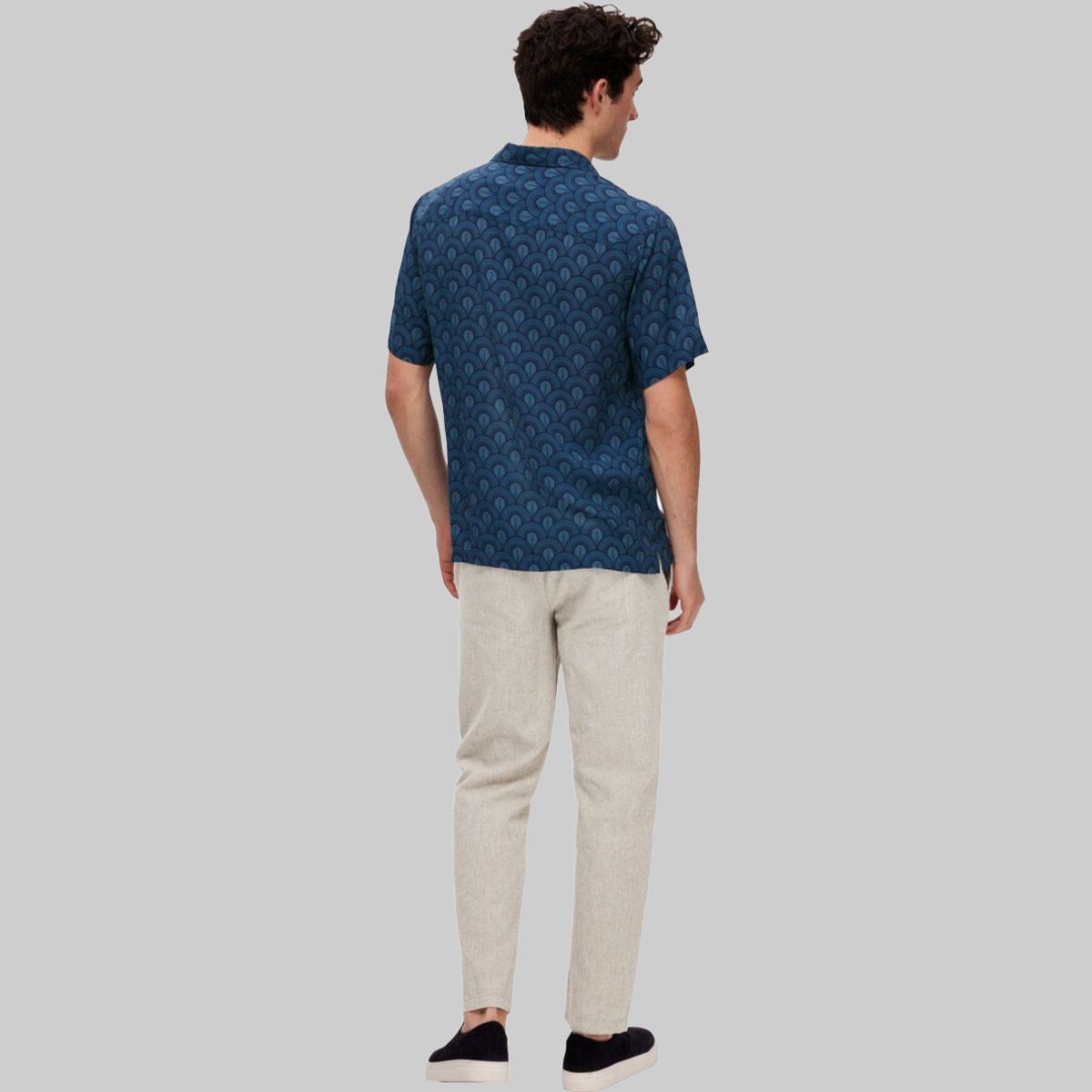Blue Printed Short Sleeved Shirt