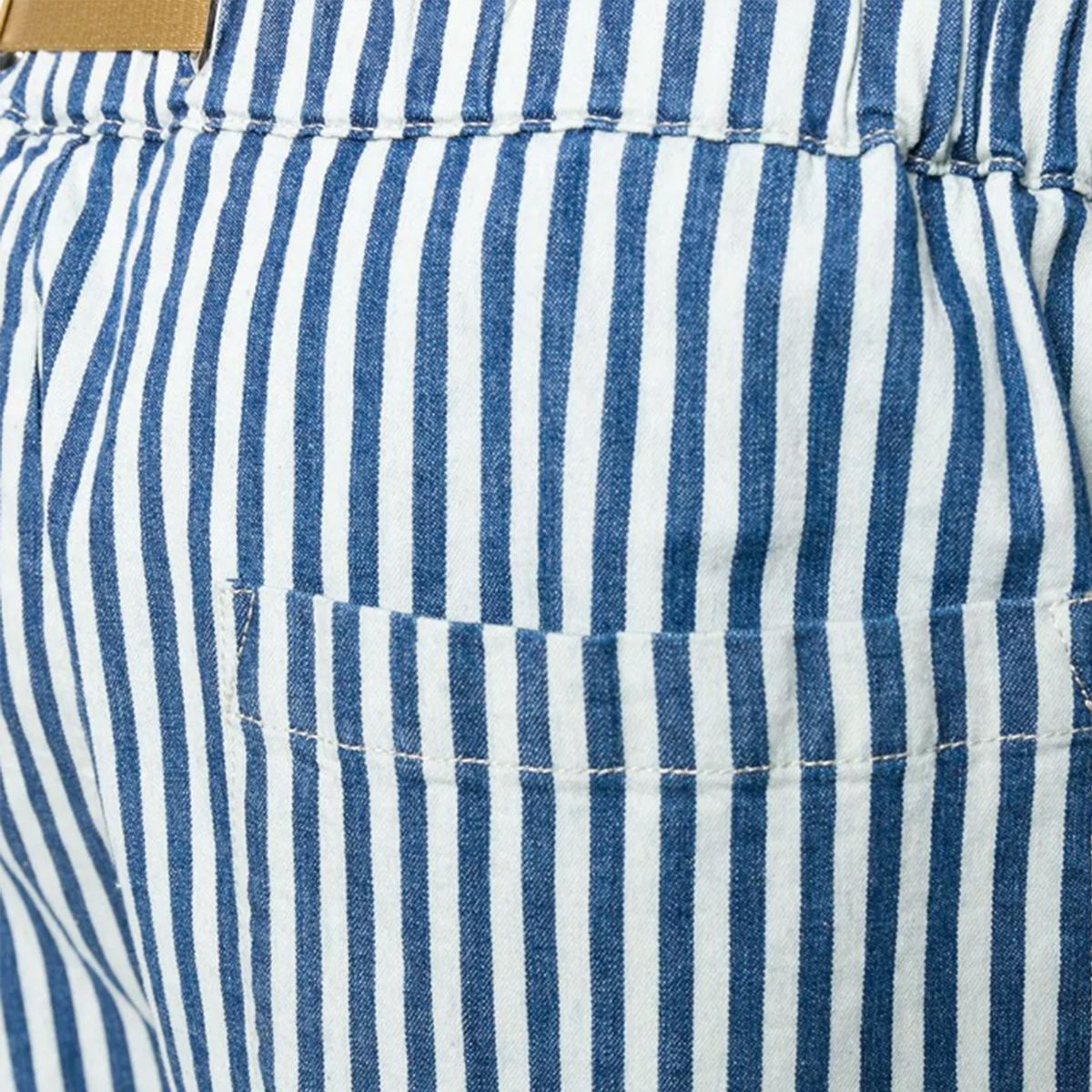 Blue Cotton Blend Striped Shorts