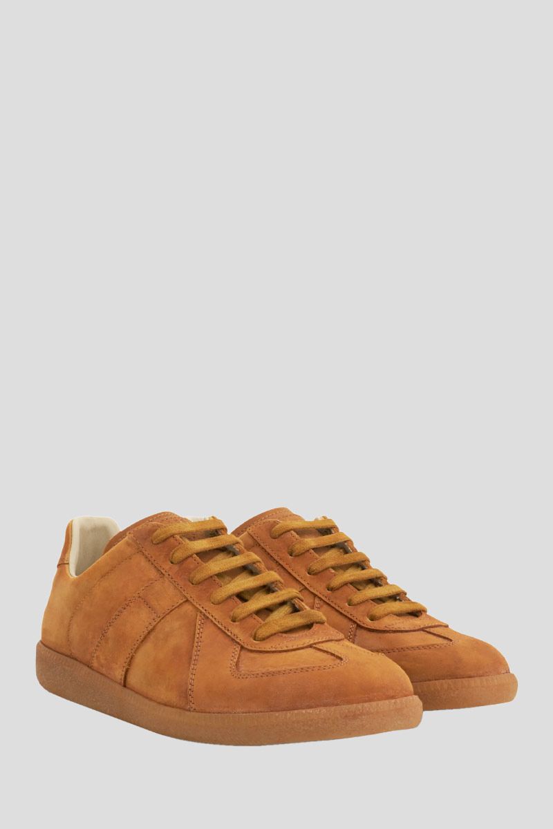 Replica Leather Sneakers In Old Camel