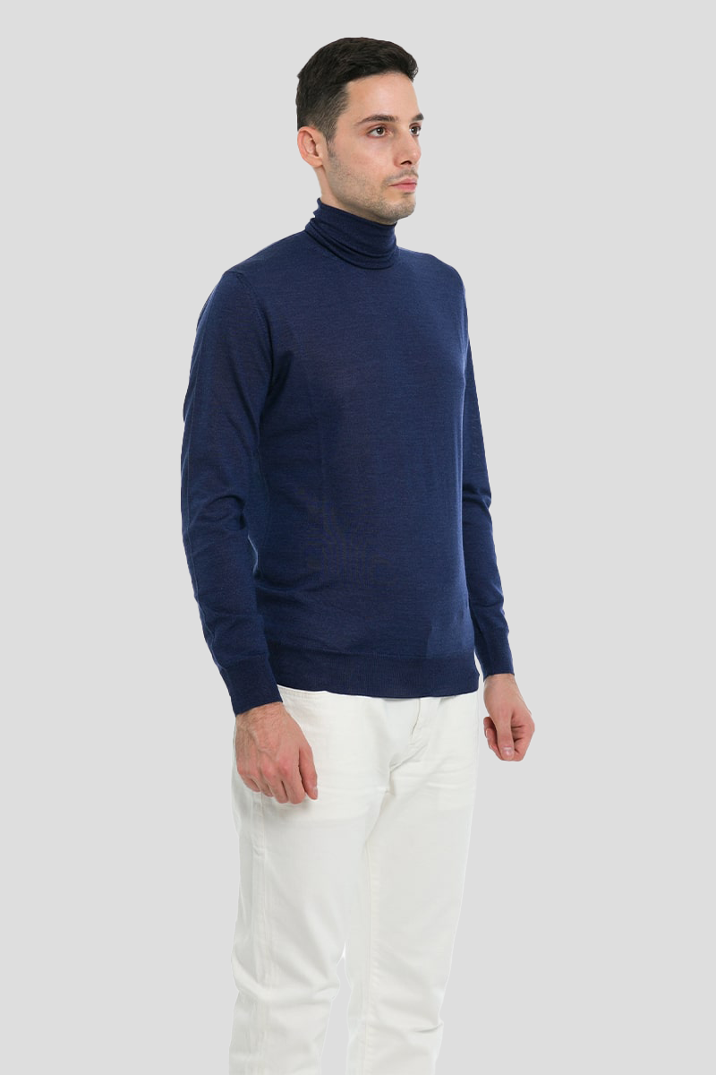 Hign Neck Sweater In Darksea Blue