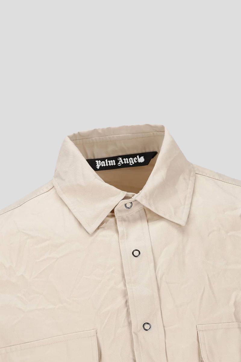 Crinkled Cotton Overshirt In Beige