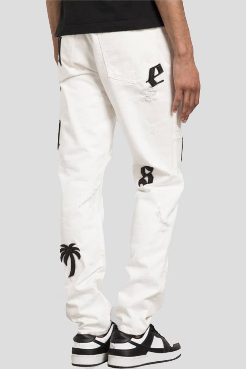 White Bull Logo Patch Ripped Jeans