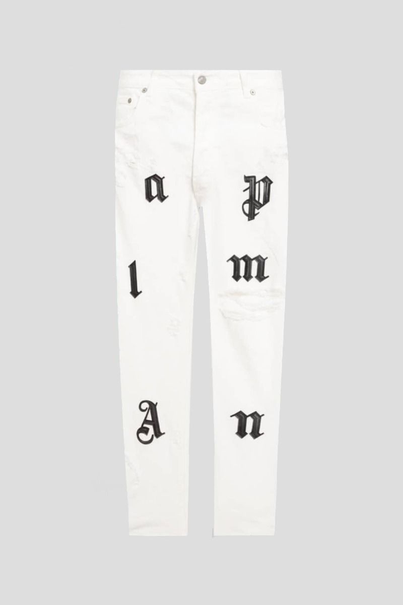White Bull Logo Patch Ripped Jeans