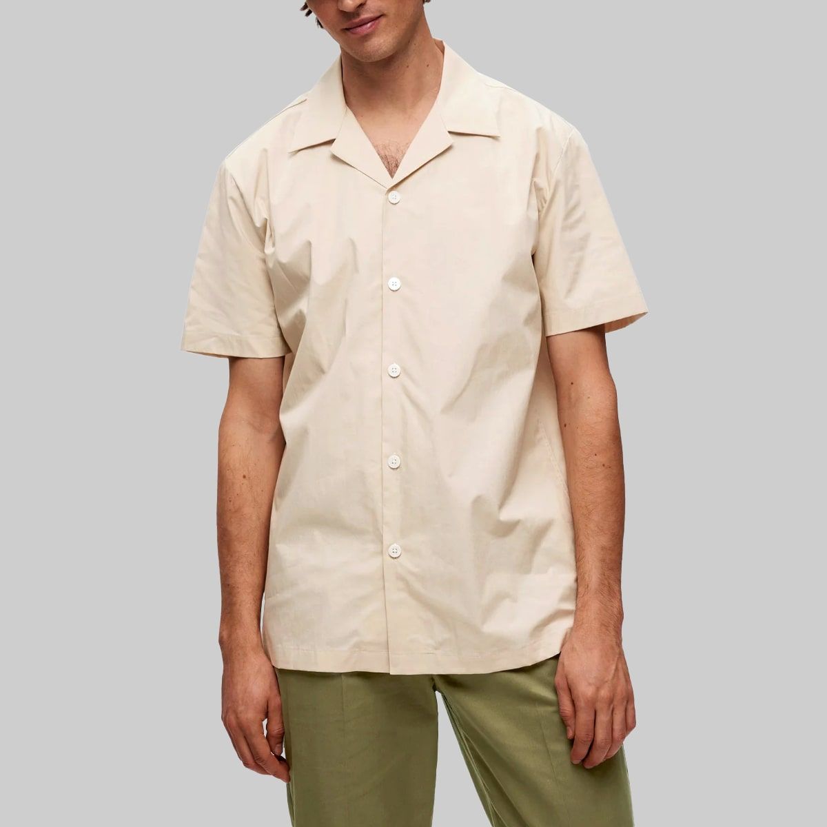 Cuban Collar Beige Shirt