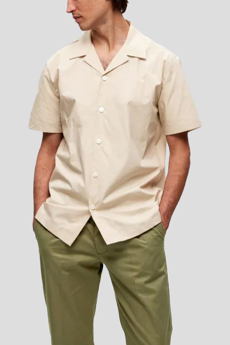 Cuban Collar Beige Shirt