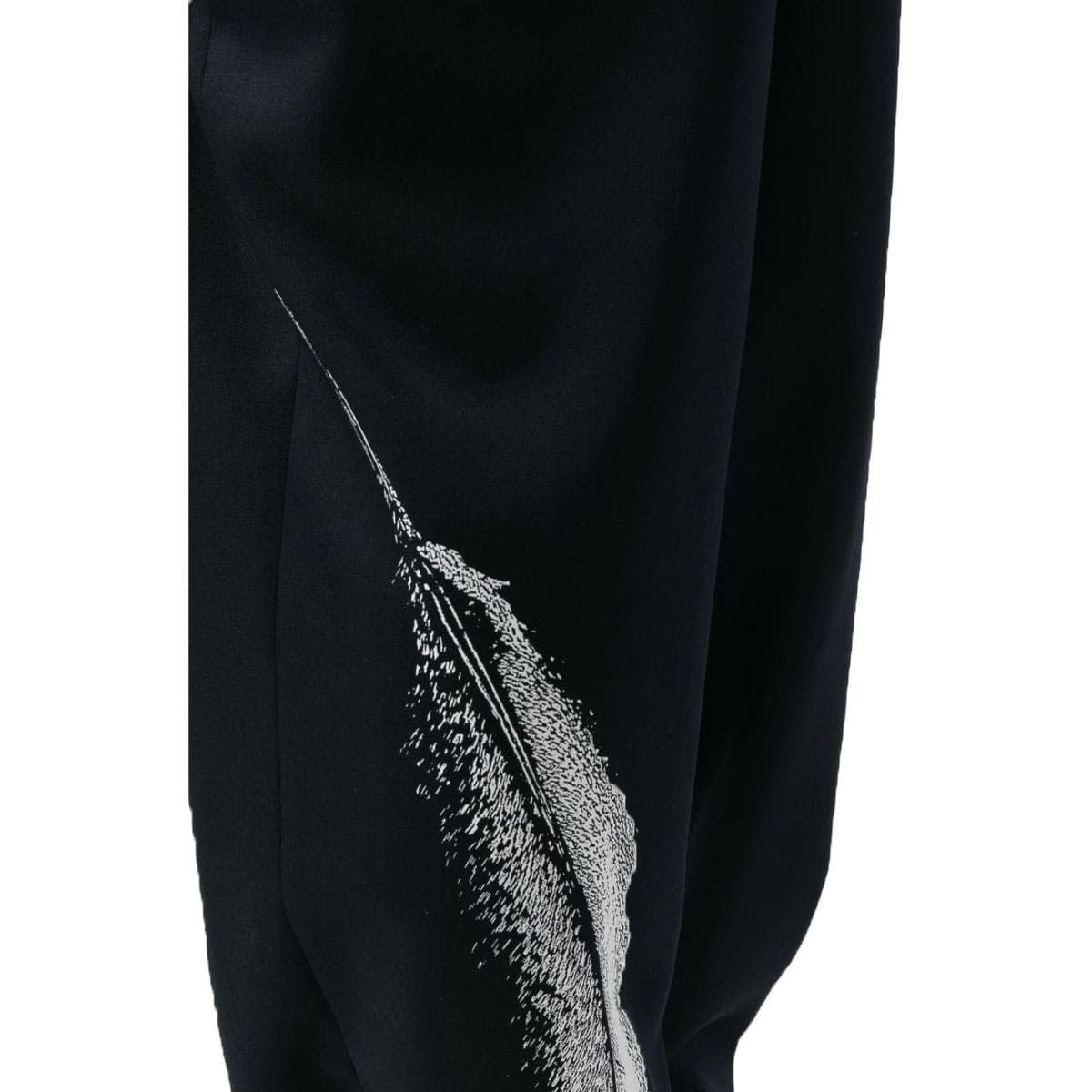 Feather Print Wide-Leg Tailored Trousers