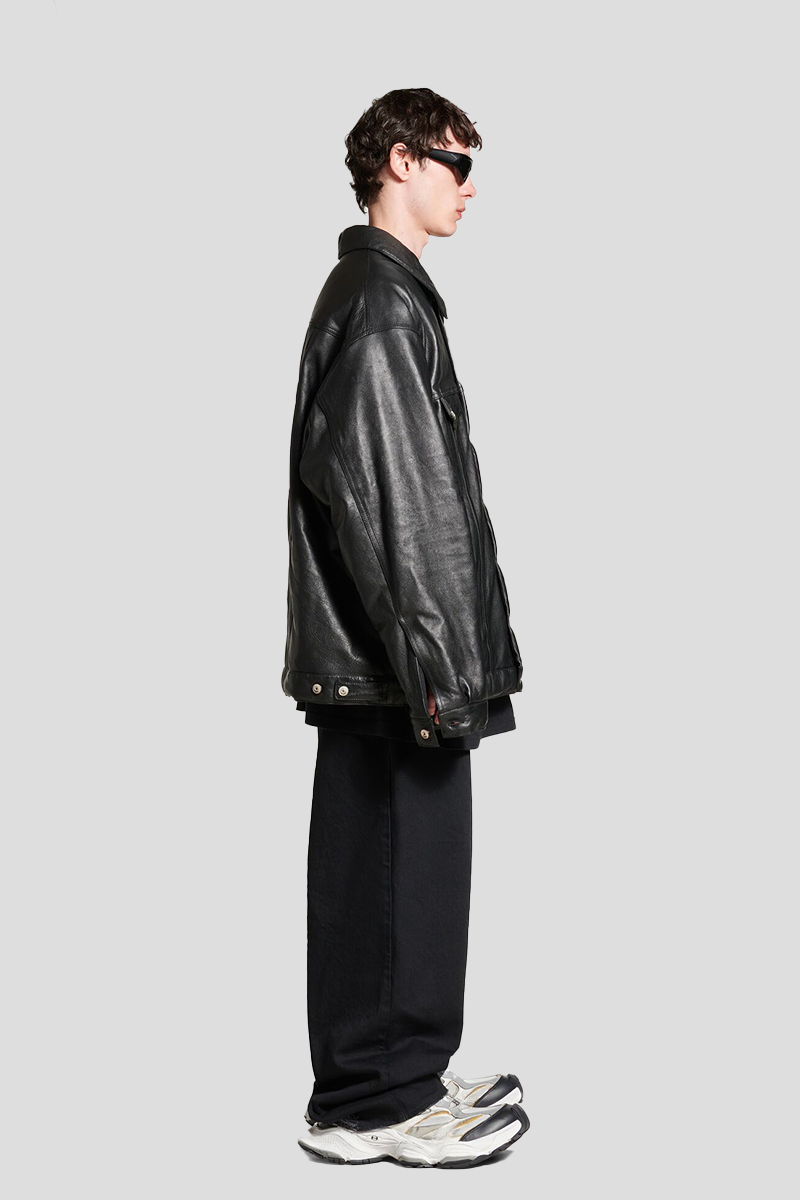 Oversized Padded Leather Jacket 