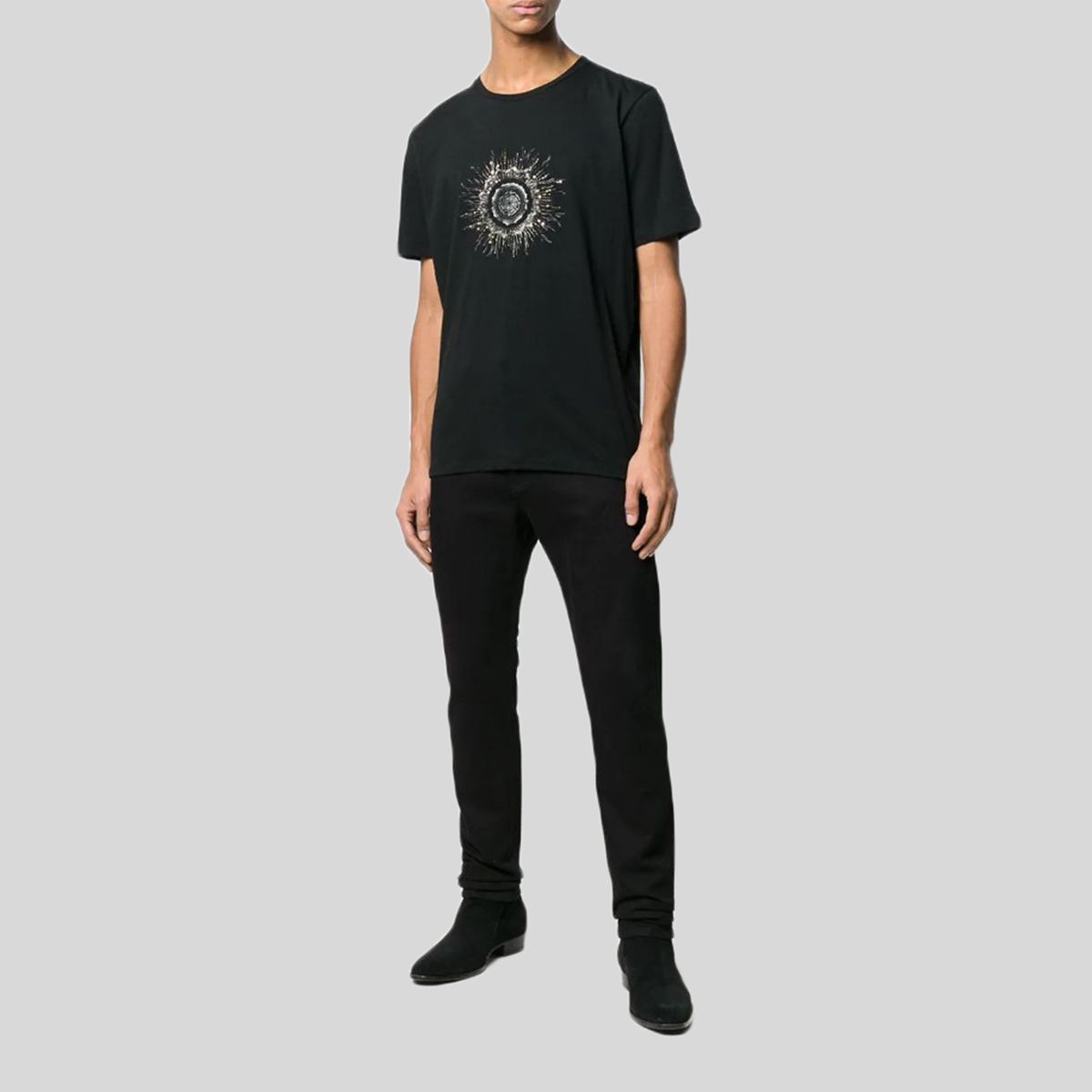 Embellished Print Black T-shirt