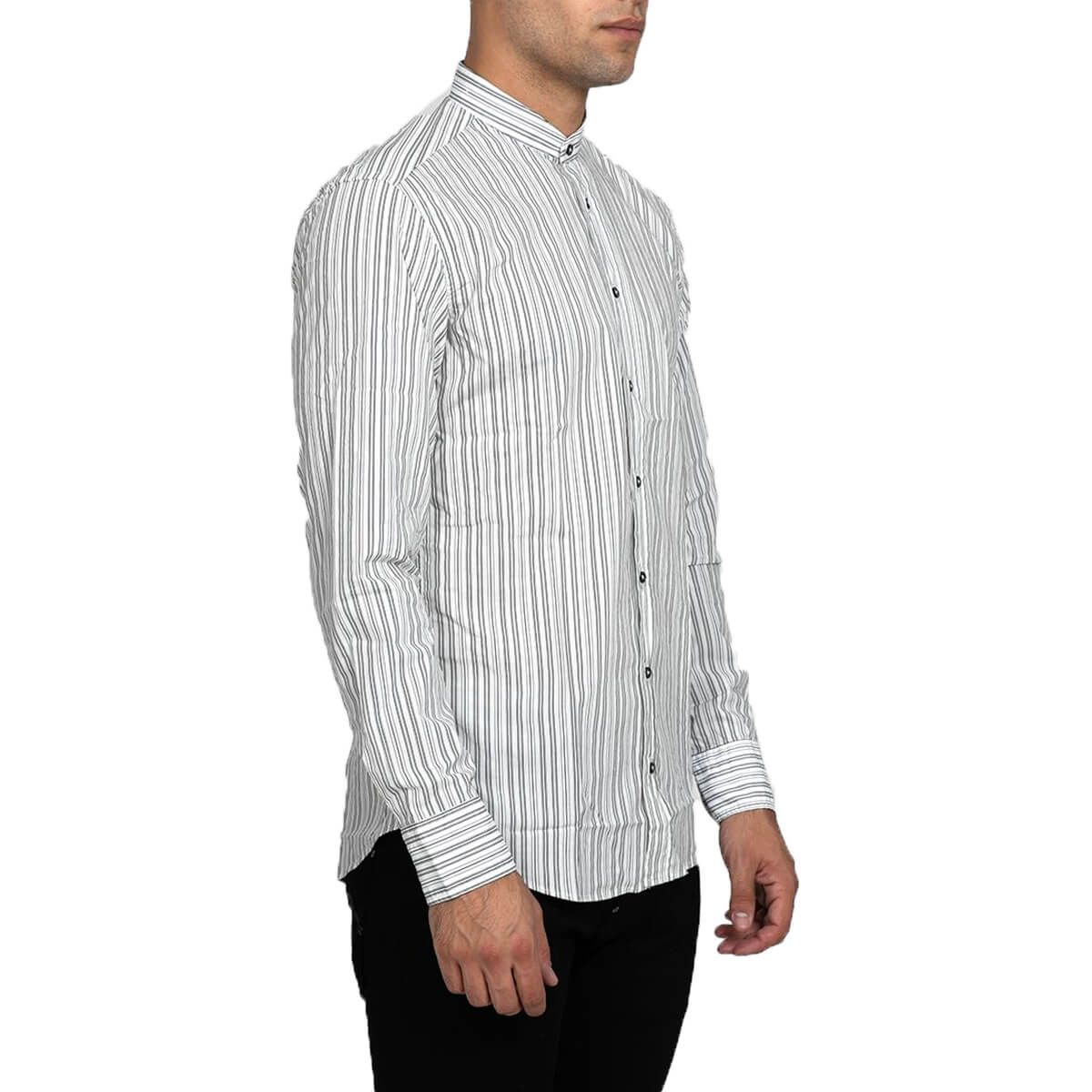 White Pinstripe Long-Sleeved Shirt