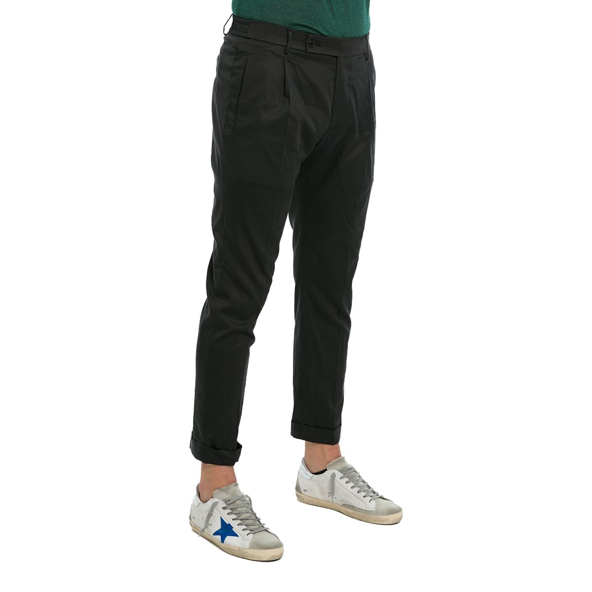 Black Twill Flat Front Trousers