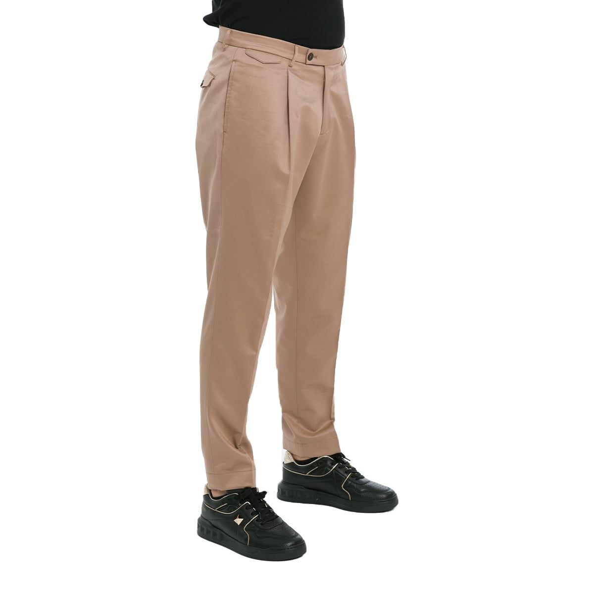 Light Brown Cotton Twill Flat Front Trousers