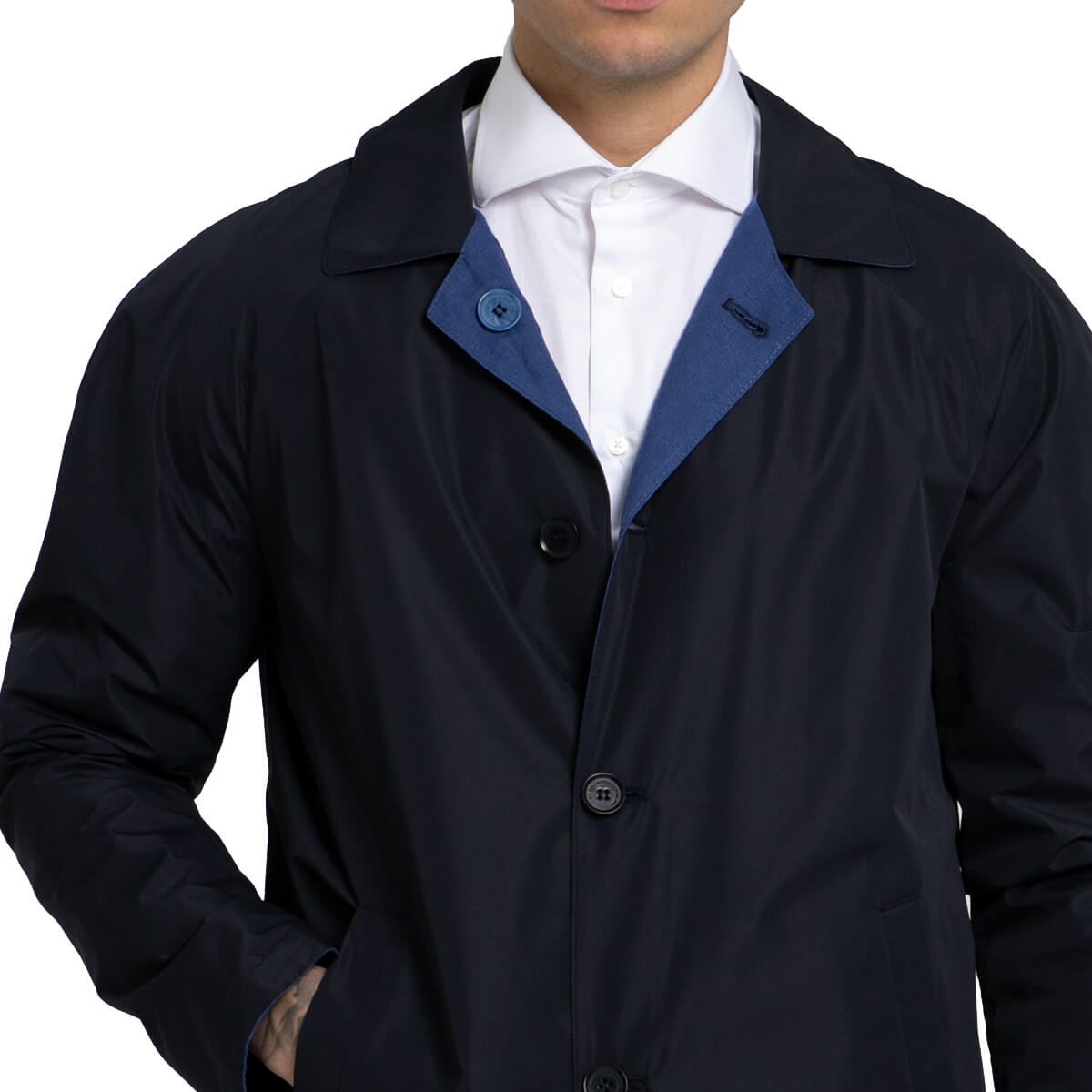 Button-Up Raincoat Jacket/Blue