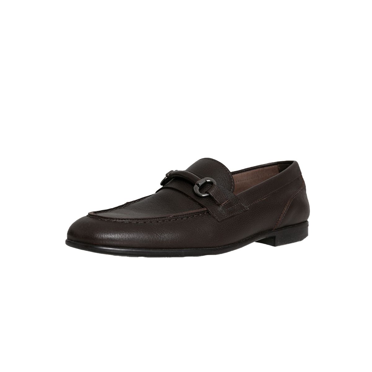 Brown Leather Loafers With Silver-Tone Hardware