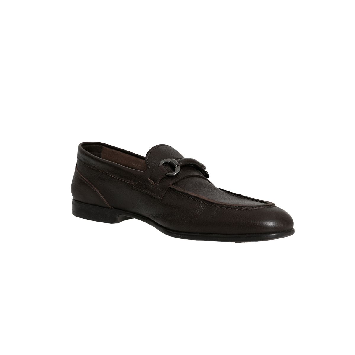 Brown Leather Loafers With Silver-Tone Hardware