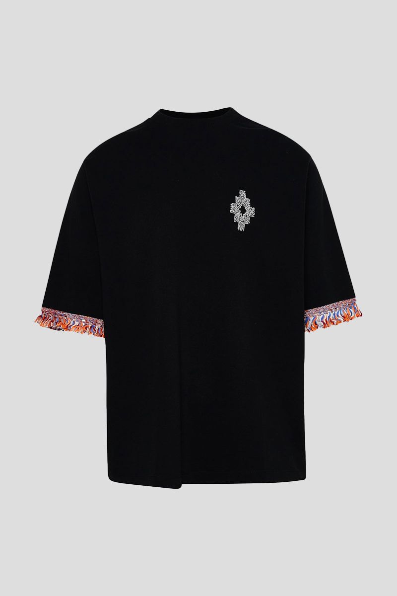 Fringed-Sleeve Cotton T-Shirt