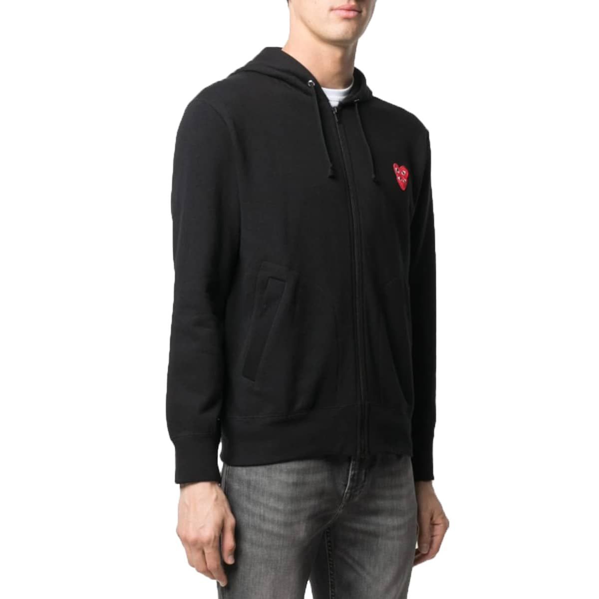 Double Heart Embroidered Hoodie/Black