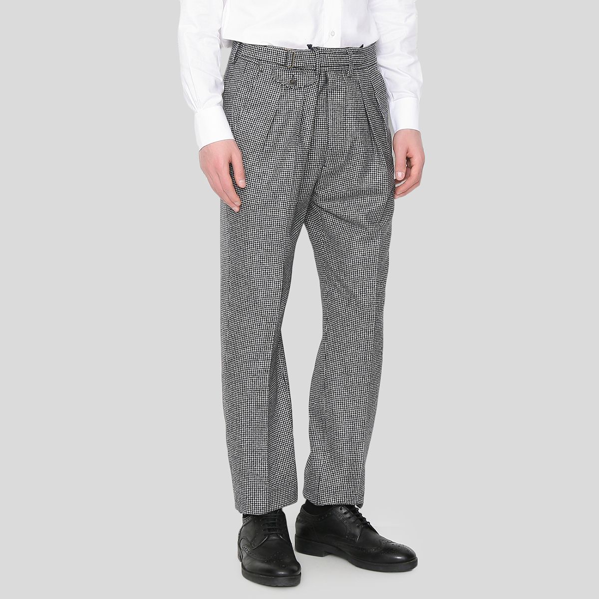 Patterned Straight Trousers In Grey