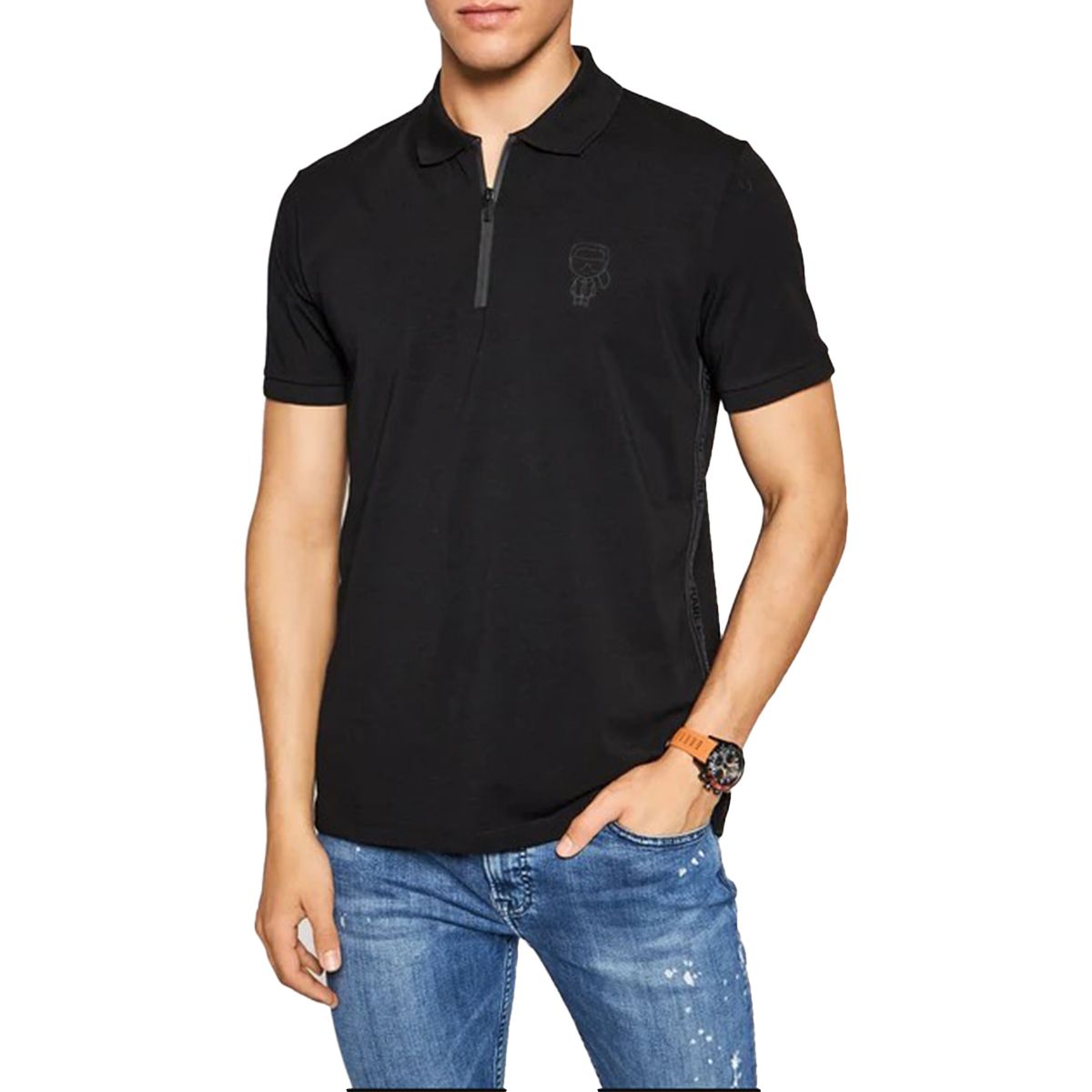 Zip Up Polo In Black