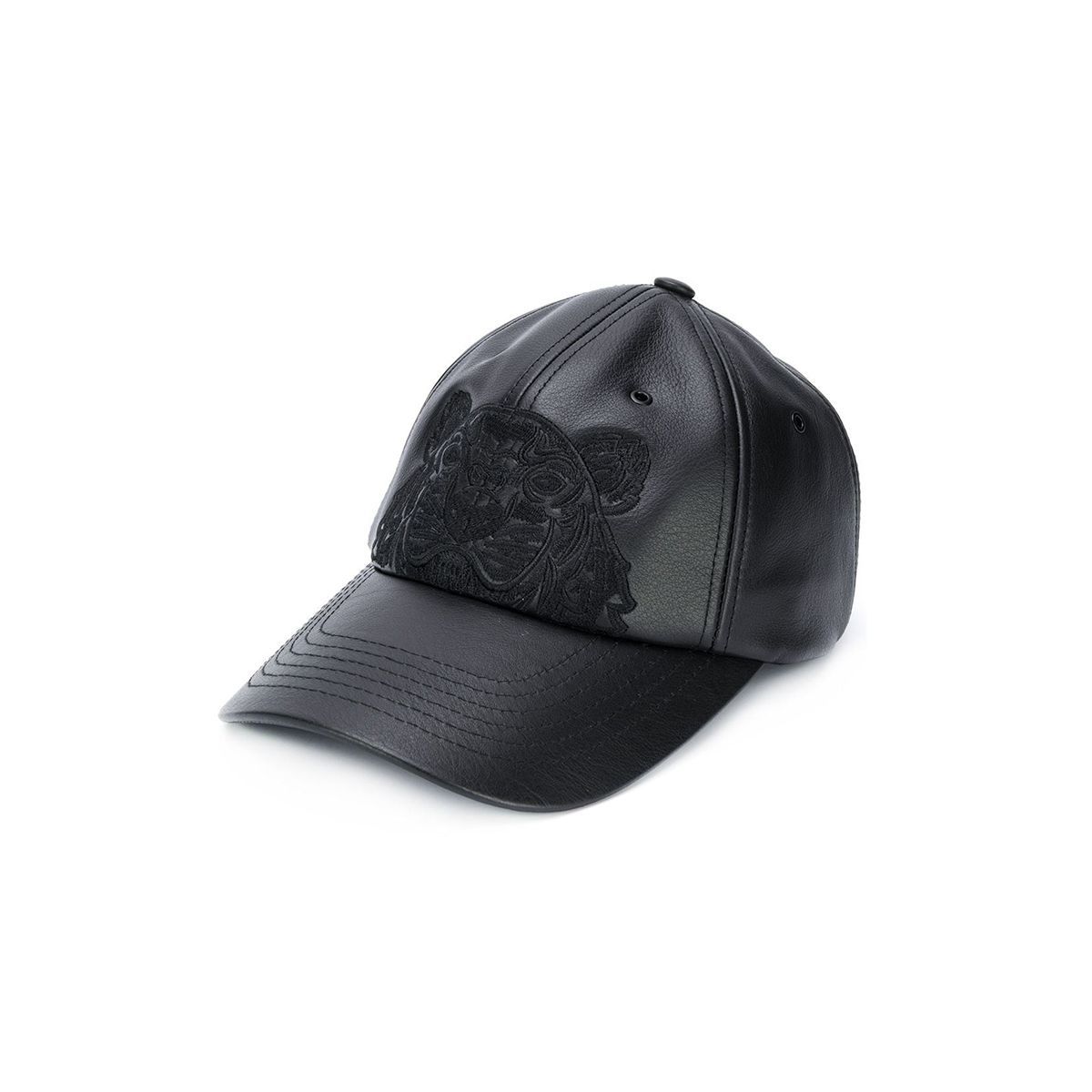 Tiger Motif Leather Cap/Black