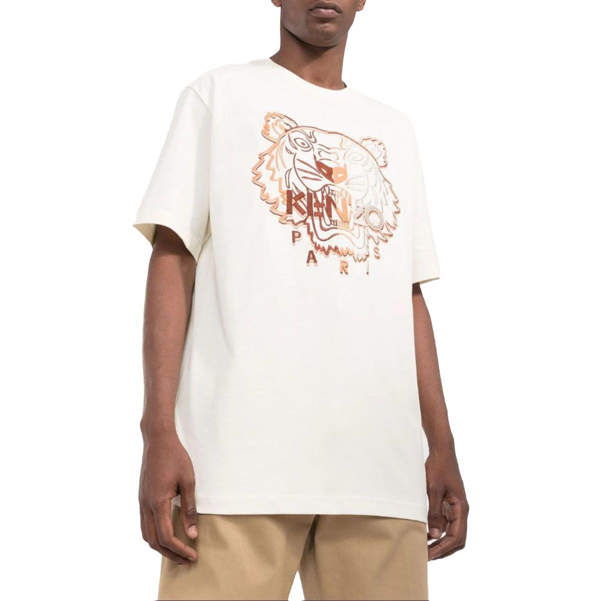 Tiger Motif Crew Neck T-shirt/Cream