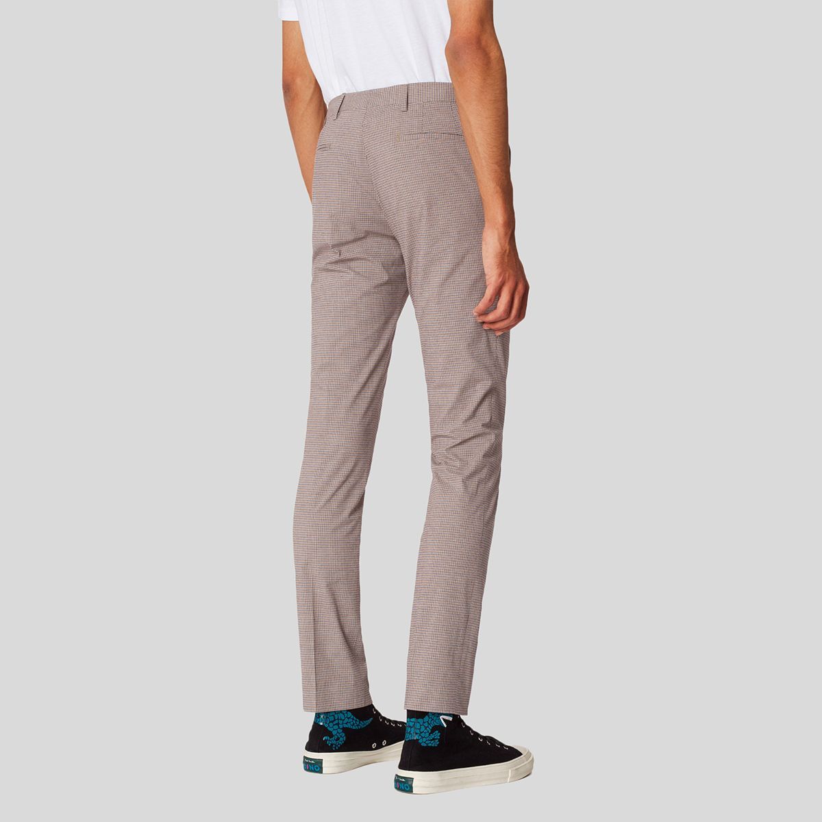 Slim-Fit Taupe And Navy Check Stretch-Cotton Trousers