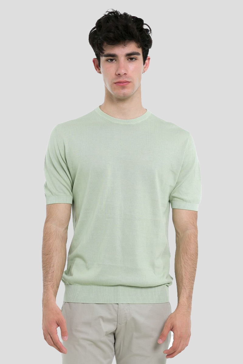 Crew Neck Cotton T-Shirt/Green