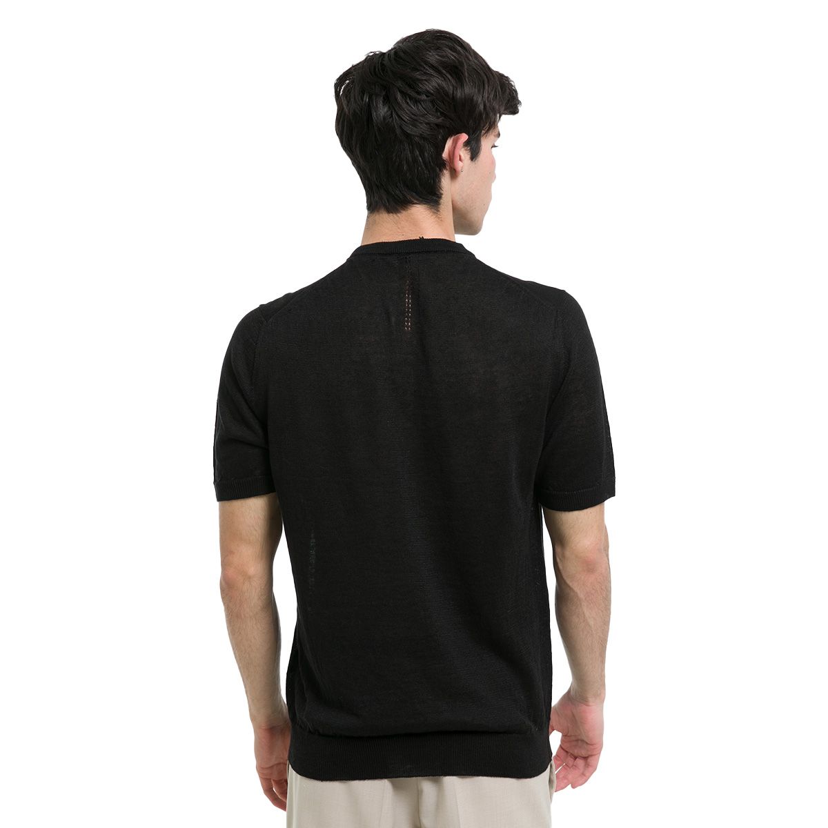 Classic Crew Neck Linen T-Shirt/Black