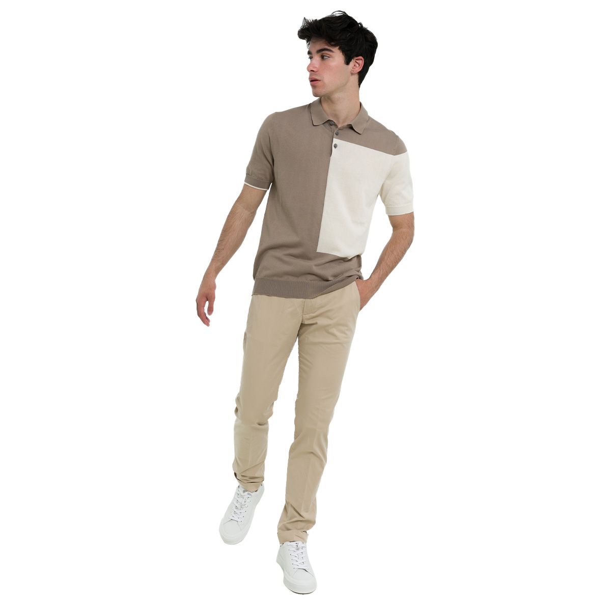 Midnght Polo Βuttoned T-Shirt/Beige