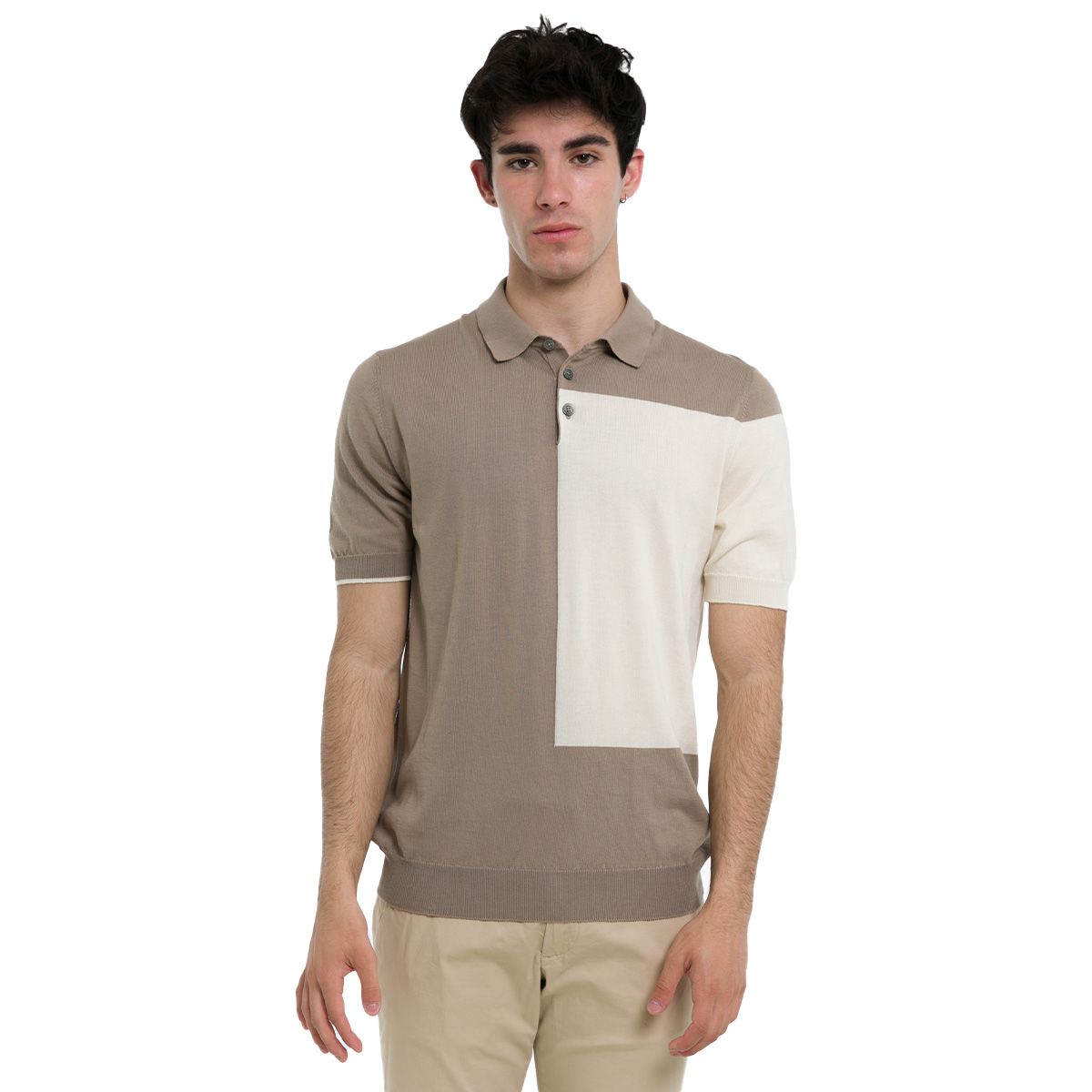 Midnght Polo Βuttoned T-Shirt/Beige