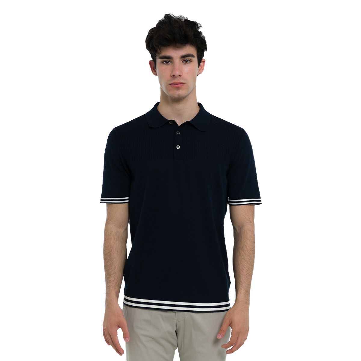 Stripe Trim Polo Shirt/Blue