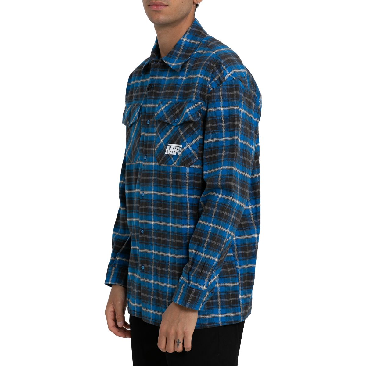 Wavy Phrase Flannel Shirt/Blue