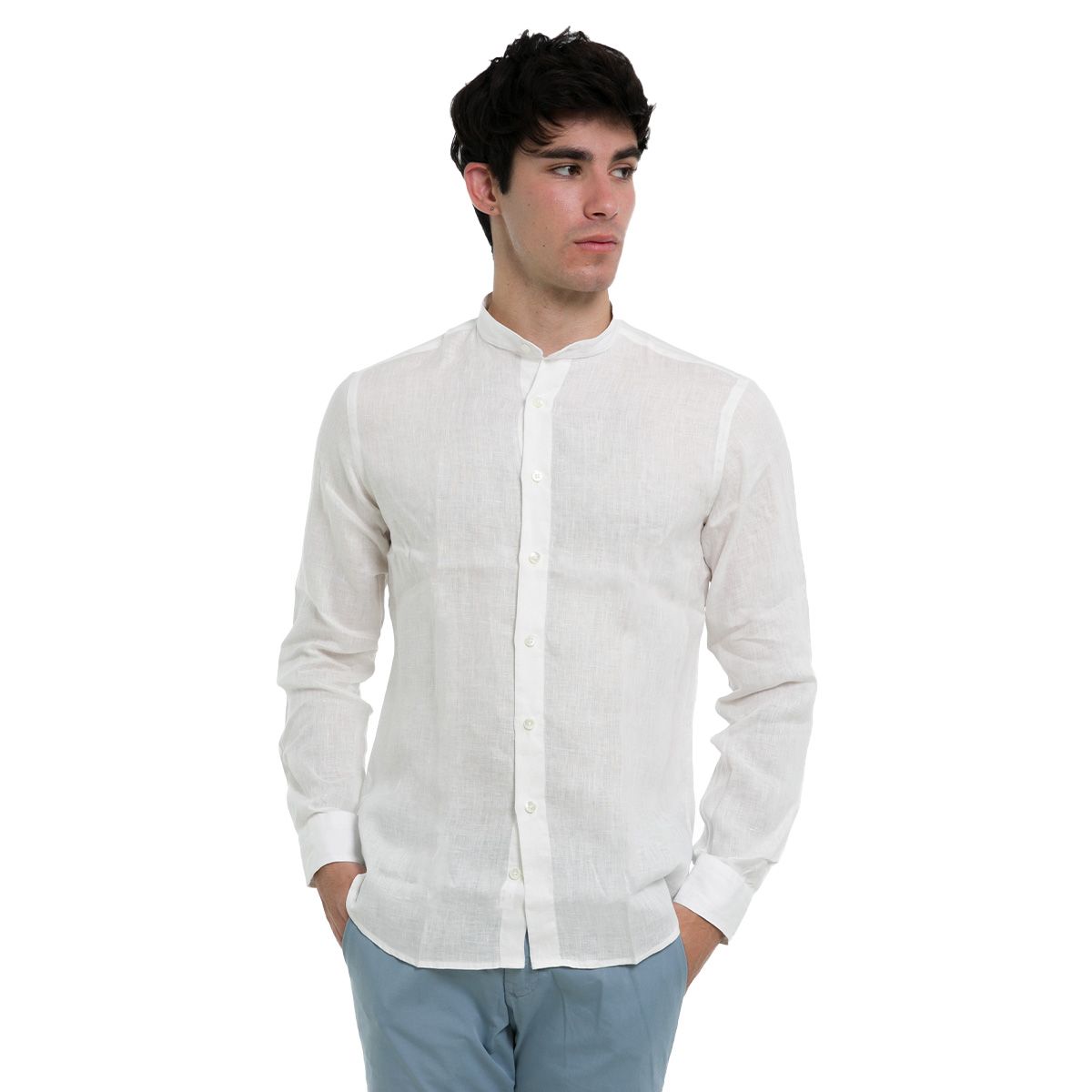 Fitted Mao Collar Shirt/White