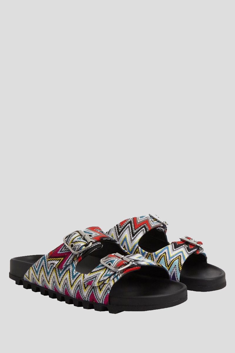 Sandals With Double Strap In Slub Fabric