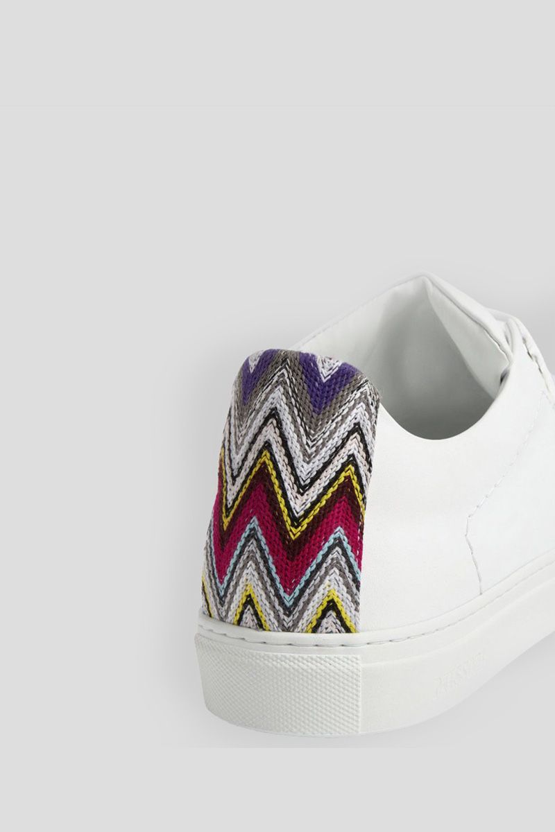 Leather Trainers With Chevron Knit Details