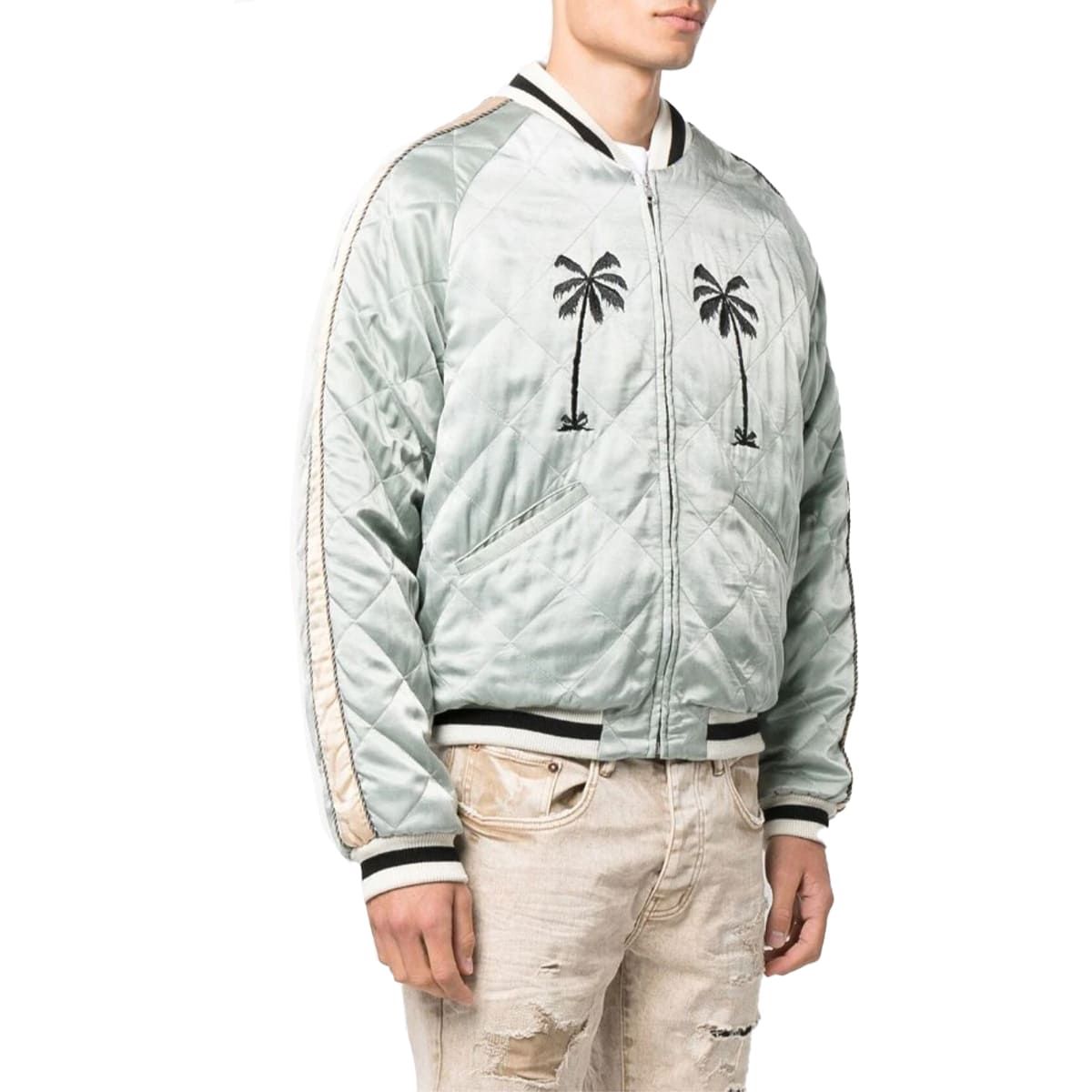 Embroidered Palm Motif Quilted Jacket