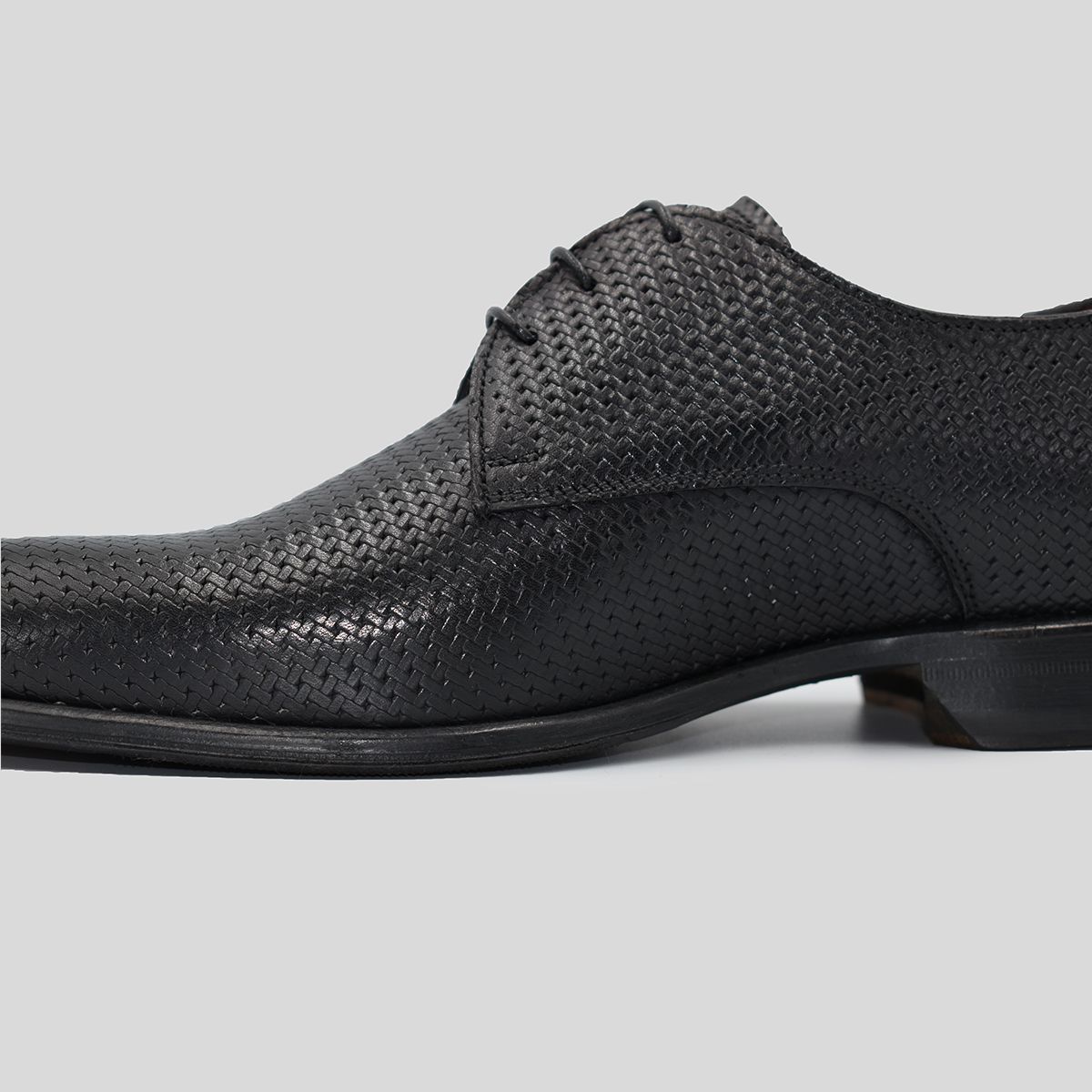 Black Textured Oxford Shoes