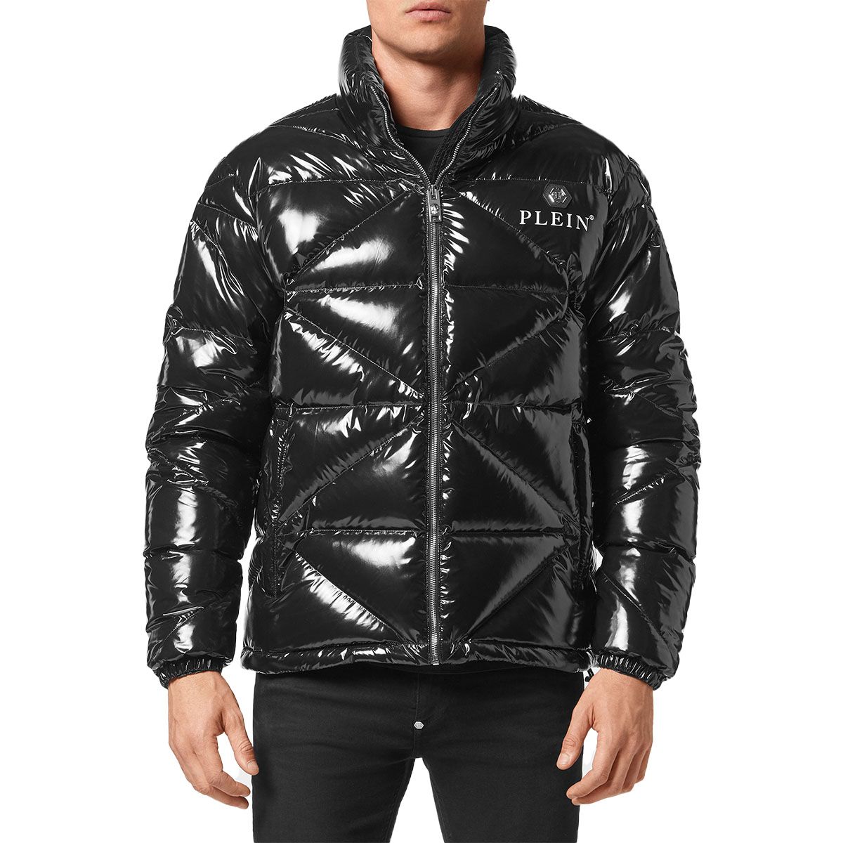 Black Quilted Down Jacket Hexagon