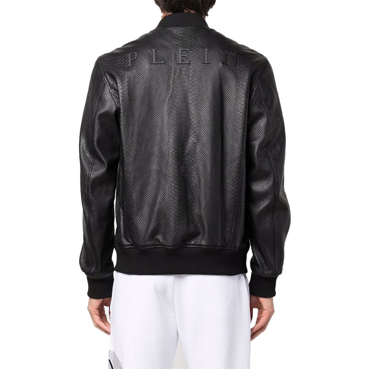 Python Print Leather Bomber Jacket