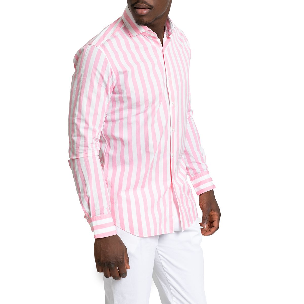 Pink Cotton Striped Long Sleeved Shirt