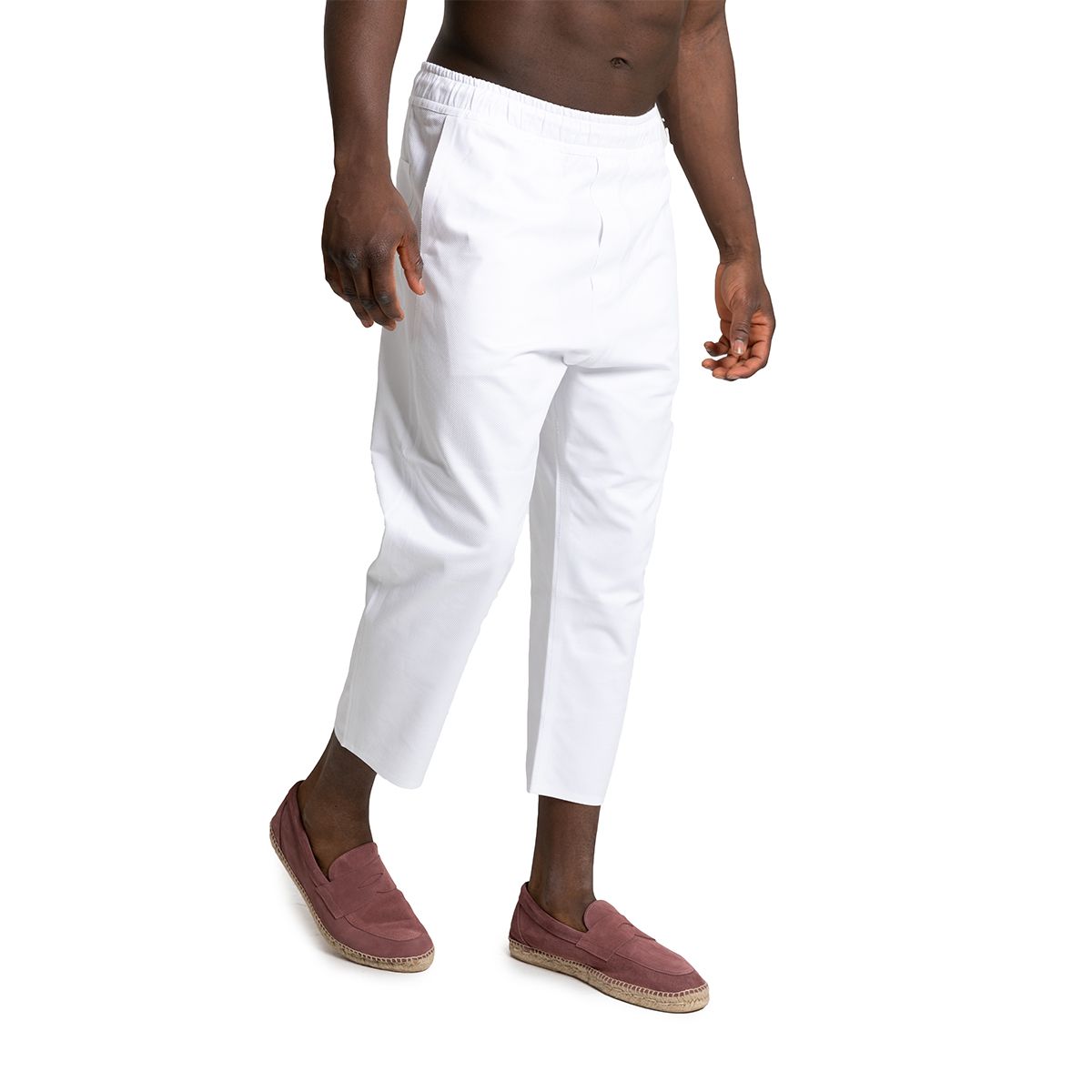 White Pique Cropped Trousers