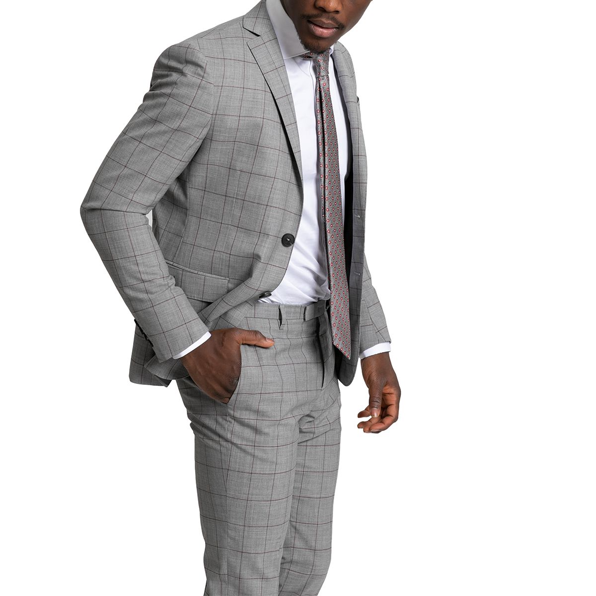 Checked Two-Piece Suit-Grey