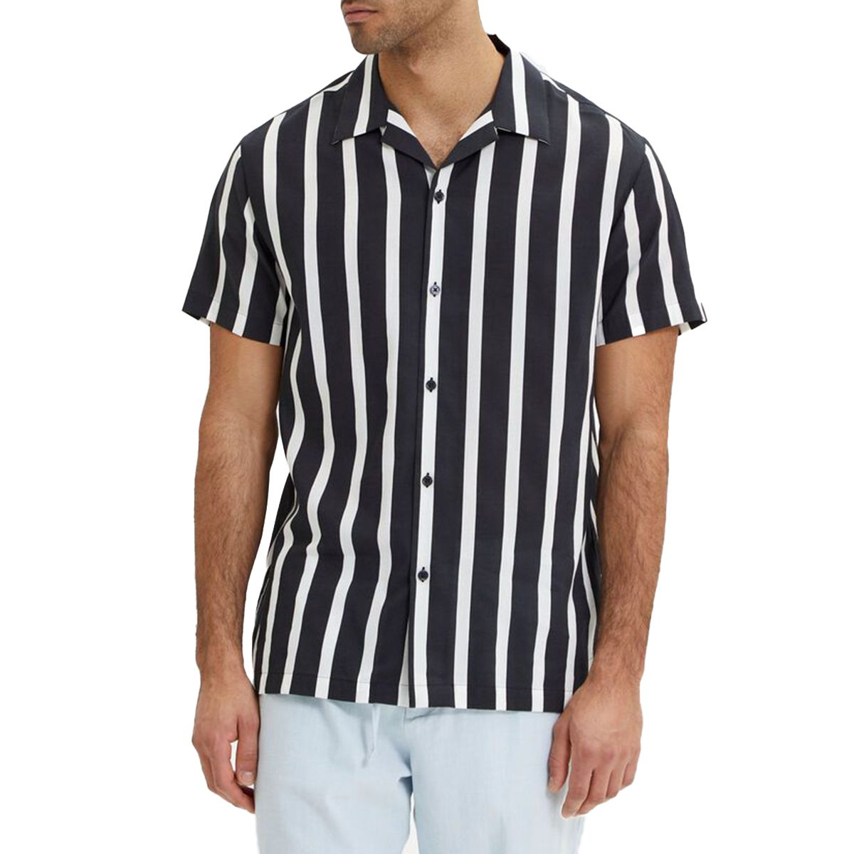 Cuban Collar Short Sleeve Shirt/Black